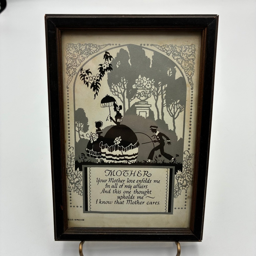 Vintage Bee-Brehm Mother Silhouette Reverse Glass Painting Framed Art Poem